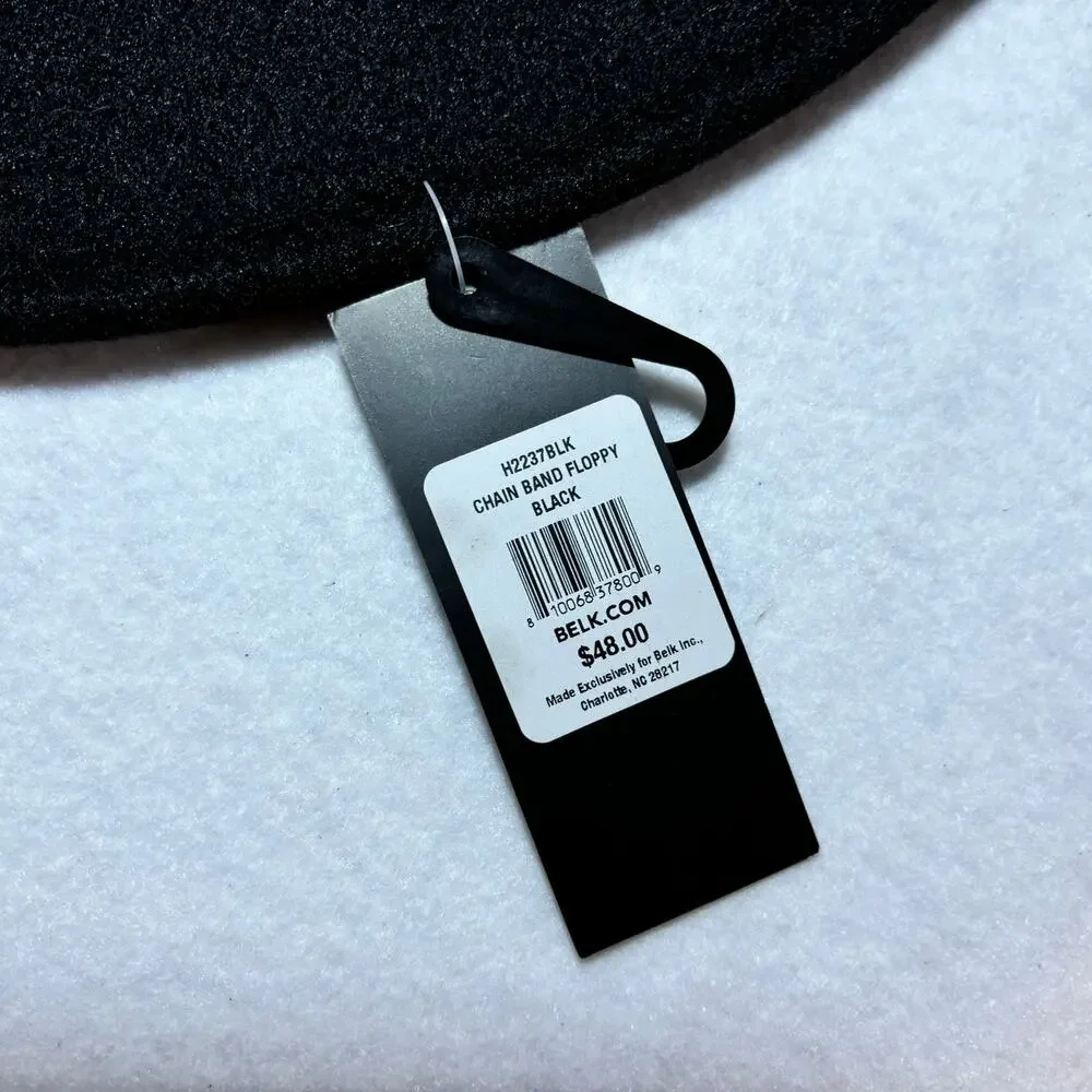Marcus Adler Black Chain Band Floppy Hat Wool Blend NWT
